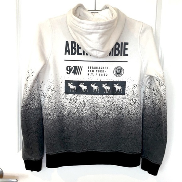 ABERCROMBIE KIDS | Size 15/16 White Fading into Black Full-Zip Hooded Sweatshirt - Picture 2 of 9